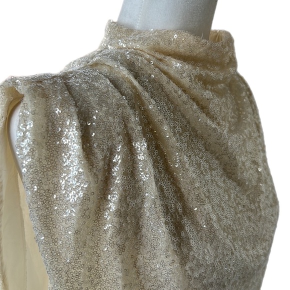 Amanda Uprichard Sequin Pleated Draped short Sleeve Top - Picture 2 of 13